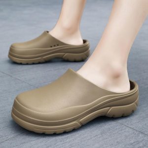 Men Khaki Lightweight Clogs, Casual EVA Work Clogs For Summer