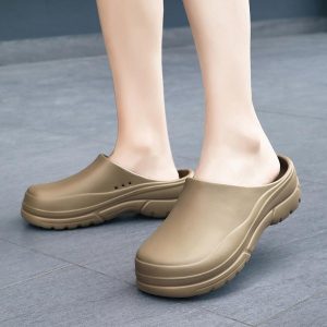 Men Khaki Lightweight Clogs, Casual EVA Work Clogs For Summer