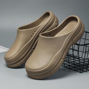 Men Khaki Lightweight Clogs, Casual EVA Work Clogs For Summer