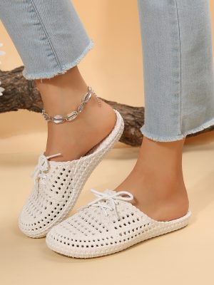 Fashionable Vented Clogs For Women, Lace-up Front Hollow Out Design PVC Clogs