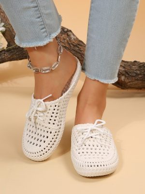 Fashionable Vented Clogs For Women, Lace-up Front Hollow Out Design PVC Clogs