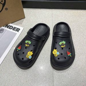 Women’s Cartoon Hollow Out Shoes Round-Toe Sweet Student Flat Sandals Or Eva Home Slippers