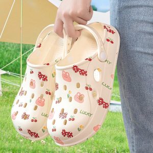 Women’s Cute Printed Eva Hollow Out Slippers, Outdoor Summer Sandals, Sweet Cartoon Style, Soft & Comfortable, Skid-Resistant & Wearable