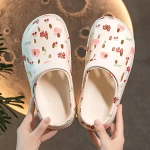 Women’s Cute Printed Eva Hollow Out Slippers, Outdoor Summer Sandals, Sweet Cartoon Style, Soft & Comfortable, Skid-Resistant & Wearable