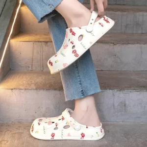 Women’s Cute Printed Eva Hollow Out Slippers, Outdoor Summer Sandals, Sweet Cartoon Style, Soft & Comfortable, Skid-Resistant & Wearable