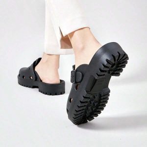 2024 New Summer Women’s Hollowed-Out Toe Heeled Sandals, Leisure Thick Bottom Heels Slippers For Outdoor