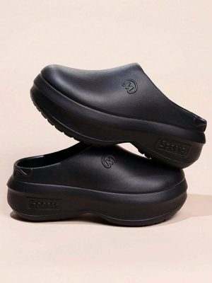 Women’s Solid Color Mules, Casual Garden Shoes, Comfortable Waterproof Lazy Shoes, Bird’s Nest Shoes, Couple Beach Shoes, Water Shoes, Black Plus Size Casual Shoes