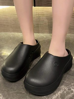 Women’s Solid Color Mules, Casual Garden Shoes, Comfortable Waterproof Lazy Shoes, Bird’s Nest Shoes, Couple Beach Shoes, Water Shoes, Black Plus Size Casual Shoes