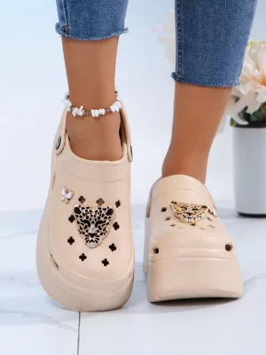 Women’s Peep Toe Chunky Heel Wedges With 7.5cm Height Increase & Diy Butterfly & Leopard Print Accessories, Suitable For Outdoor Activities Beach Slip-On, Summer Fashion High Heel Waterproof Platform Hollow Out Shoes, 2024 New Style, 4cm Height, Eva Material, Flat-To-Low-Heel Trendy Solid Color Women’s Shoes, Designed For Comfort And Style