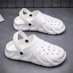 Men’s Summer Breathable Hollow-Out Sandals Open Toe Anti-Slip Soft Bottom Driving Shoes Outdoor Beach Slippers