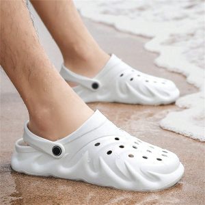 Men’s Summer Breathable Hollow-Out Sandals Open Toe Anti-Slip Soft Bottom Driving Shoes Outdoor Beach Slippers