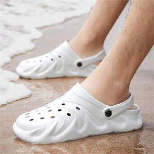 Men’s Summer Breathable Hollow-Out Sandals Open Toe Anti-Slip Soft Bottom Driving Shoes Outdoor Beach Slippers