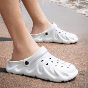 Men’s Summer Breathable Hollow-Out Sandals Open Toe Anti-Slip Soft Bottom Driving Shoes Outdoor Beach Slippers