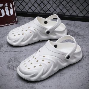 Men’s Summer Breathable Hollow-Out Sandals Open Toe Anti-Slip Soft Bottom Driving Shoes Outdoor Beach Slippers