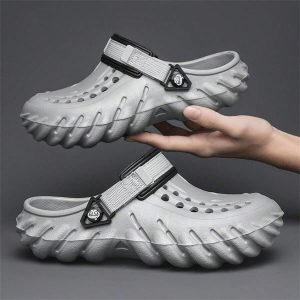 Men’s Hollow Garden Hole Shoes Breathable Closed Toe Water Walking Sandals With Non-Slip Eva Sole, Trendy Beachwear