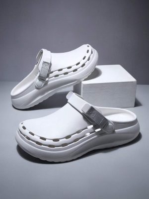 Men’s White Hollow Out Design Casual Sandals, Perfect For Travel, Street Or Beach Activities, Lightweight And Comfortable