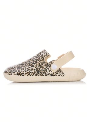 Fashionable Antiskid Leopard Print Slippers For Women Summer, Trendy, Personalized, Thick & Soft Bottom, Retro Hollow Out Shoes For Casual Beach Outings