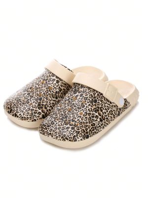 Fashionable Antiskid Leopard Print Slippers For Women Summer, Trendy, Personalized, Thick & Soft Bottom, Retro Hollow Out Shoes For Casual Beach Outings