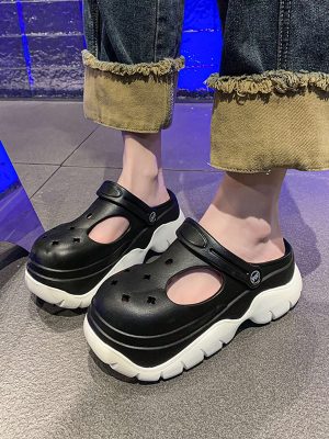 2024 New Style Casual Fashionable Sandals With Detachable Height Increasing Thick Eva Sole And Simple Cutout Design In Color Block