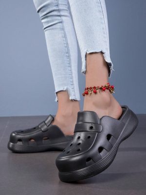 New Fashionable Thick-Soled And High Heeled Casual And Comfortable Outdoor EVA Women Sandals With A Convenient Slip-On Design, Ideal For Holiday, Beach, English Style, Slope Heel And Thick-Soled Shoes