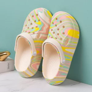 Women’s Fashion Printed Hollow Out Shoes, Breathable Toe Covered Slippers For Summer